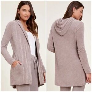 Barefoot Dreams CozyChic Ultra Lite Hooded Ribbed Cardigan Beach Rock NWT [8002]